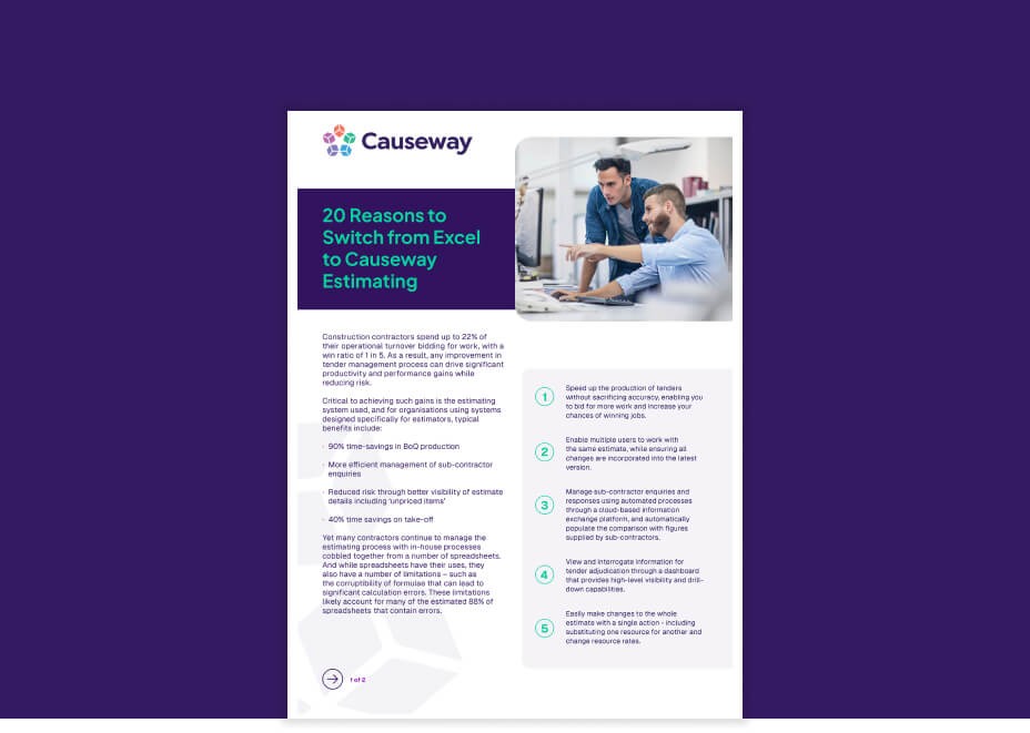 20 reasons to finally ditch Excel spreadsheets for Causeway Estimating