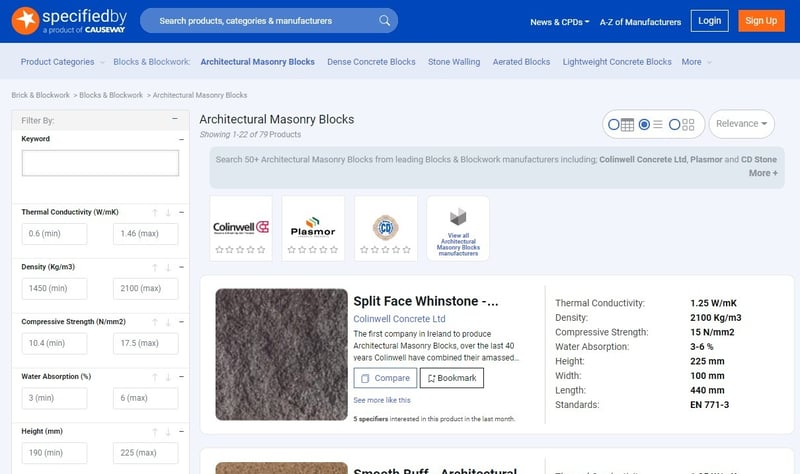 causeway specifiedby - building product search capability