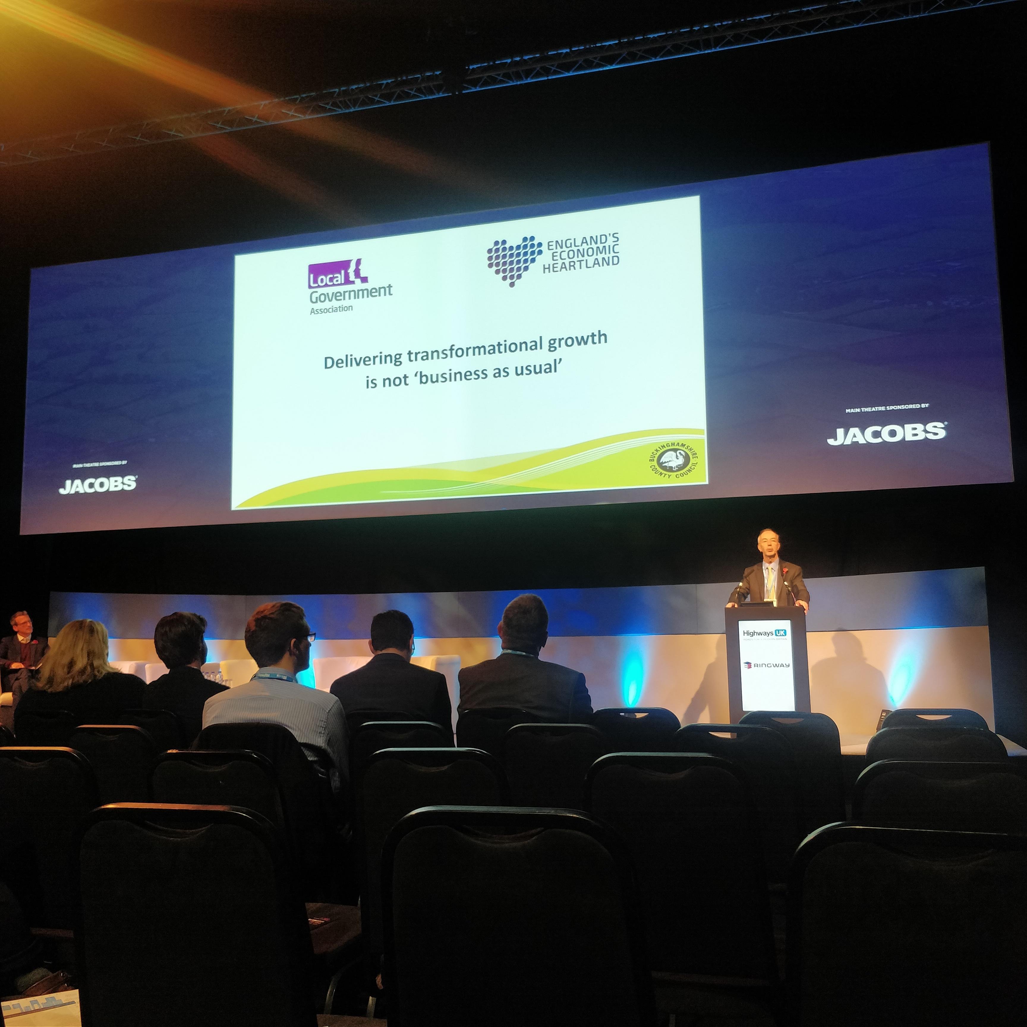 Cllr Martin Tett delivering a presentation at Highways UL 2018